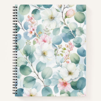 Soft Eucalyptus and Blush Floral Watercolor Notebook
