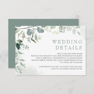 Soft Eucalyptus Greenery Garden Wedding Details Enclosure Card