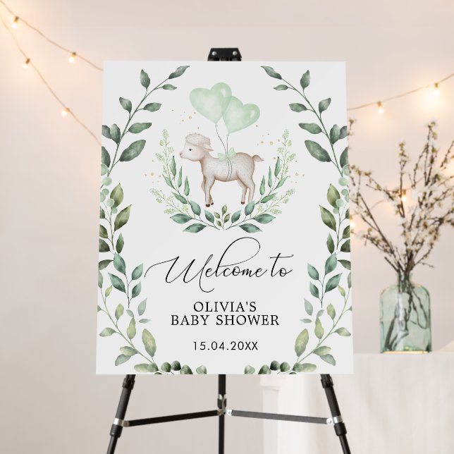 Soft Eucalyptus Lamb Balloons Baby Shower Welcome Foam Board (In Situ (Stand))