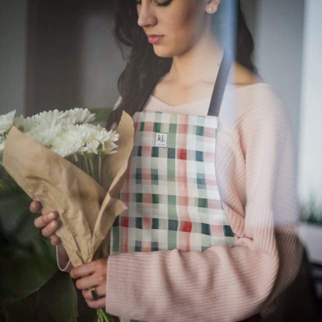 Soft Evergreen Gingham Monogram Apron (Creator Uploaded)