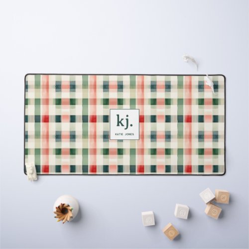 Soft Evergreen Gingham Monogram Desk Mat