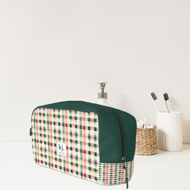 Soft Evergreen Gingham Monogram Dopp Kit (Creator Uploaded)