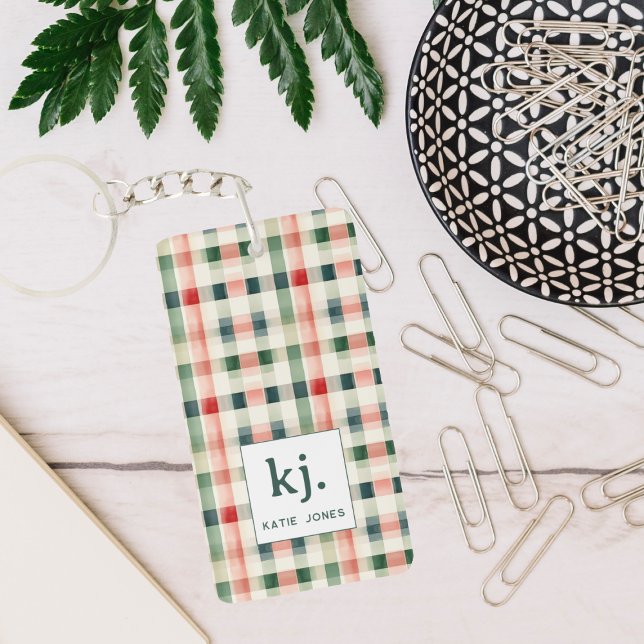 Soft Evergreen Gingham Monogram Keychain (Creator Uploaded)