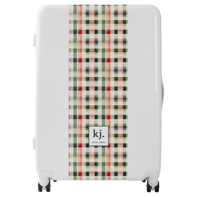 Soft Evergreen Gingham Monogram Luggage (Front)