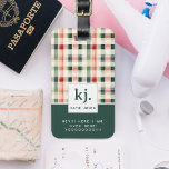 Soft Evergreen Gingham Monogram Luggage Tag<br><div class="desc">This stylish luggage tag, featuring a soft evergreen gingham pattern, is a perfect travel accessory for anyone who loves both practicality and personalization. The classic checkered design in shades of evergreen, beige, and red offers a subtle yet eye-catching look, while the customizable monogram and name section ensures your belongings are...</div>