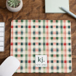 Soft Evergreen Gingham Monogram Mouse Pad<br><div class="desc">Add a touch of timeless charm to your workspace with this Soft Evergreen Gingham Monogram Mouse Pad. Featuring a classic plaid pattern in soothing shades of green, red, and beige, this mouse pad is the perfect blend of style and functionality. The personalized monogram in the center allows you to add...</div>