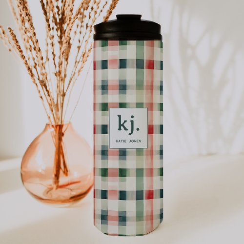 Soft Evergreen Gingham Monogram Thermal Tumbler