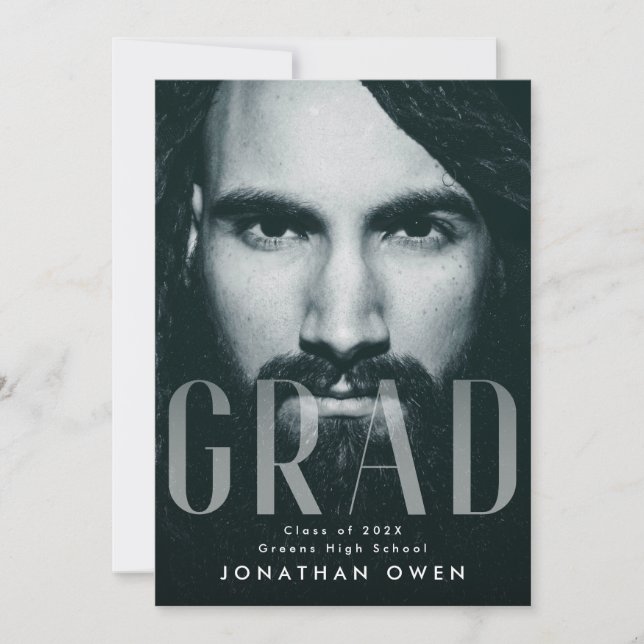 Soft Fade Large GRAD Modern Script Photo Announcement (Front)