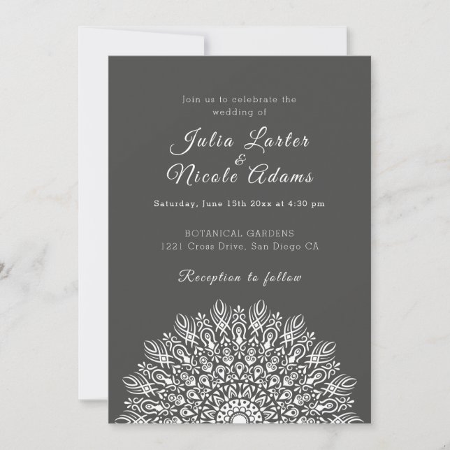 Soft Feather Dry Pampas Grass Mandala Wedding Invitation (Front)