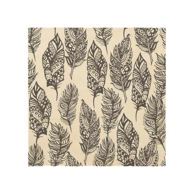 Soft Feathers Doodle 5 Wood Wall Art (Front)