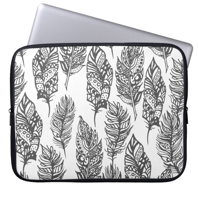 Soft Feathers Doodle Laptop Sleeve (Front)