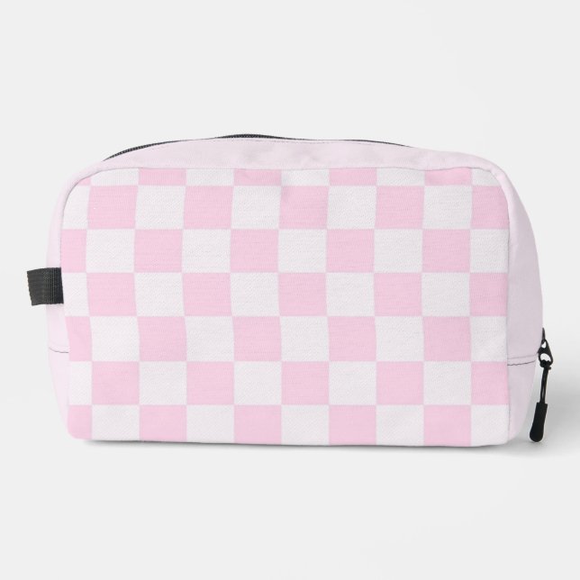 Soft Feminine Pink Checkered Girly Toiletry Bag (Front)
