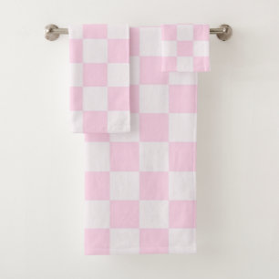 Soft Feminine Pink Gingham Checkered Girly  Bath Towel Set
