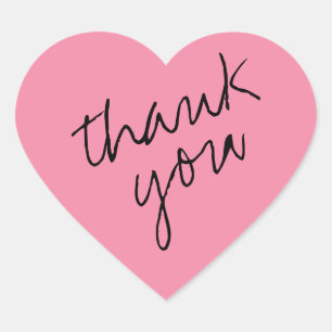 Soft Flamingo Pink Heart Thank You Sticker