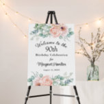 Soft Floral 90th Birthday Celebration Foam Board<br><div class="desc">A beautifully feminine welcome sign to celebrate a 90th birthday, this design features bouquet borders of watercolor poppies, roses, eucalyptus and trailing greenery in pastel beige, pink, green and blue-green. Personalize the text template with your desired info. These foam board posters come in a variety of sizes, so select the...</div>