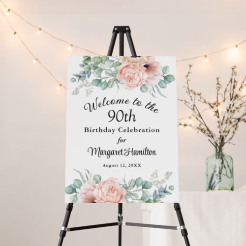 Soft Floral 90th Birthday Celebration Foam Board