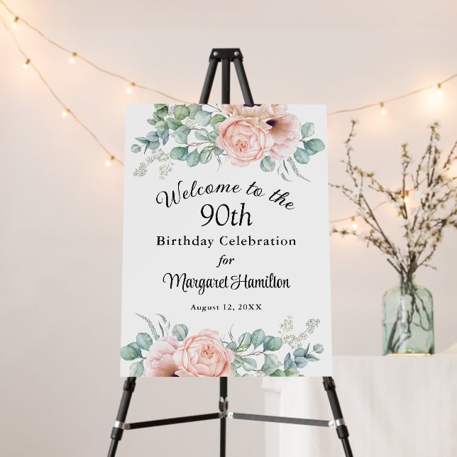Soft Floral 90th Birthday Celebration Foam Board (In Situ (Stand))