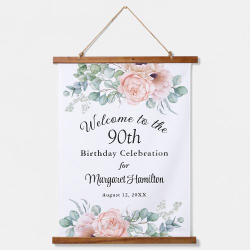 Soft Floral 90th Birthday Celebration Hanging Tapestry