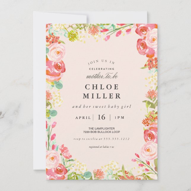 SOFT FLORAL baby shower invitation (Front)
