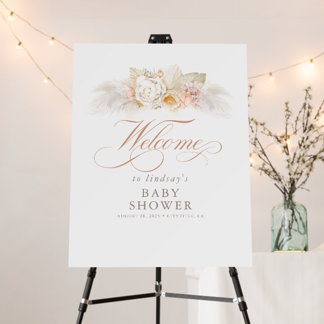 Soft Floral Baby Shower Welcome Sign (In Situ (Stand))