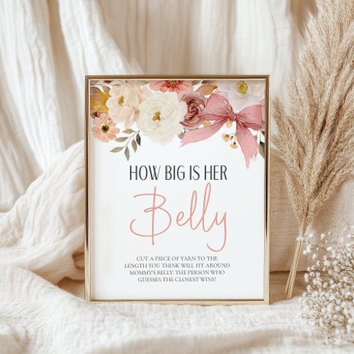 Soft Floral Big Is Her Belly Baby Shower Game Poster