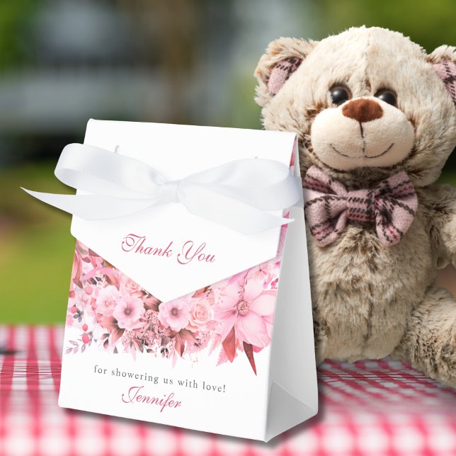 Soft Floral Blush Teddy Bear Baby Shower Favor Boxes (Creator Uploaded)