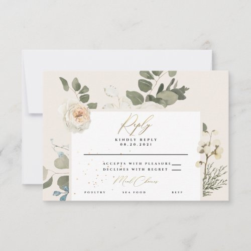 Soft Floral Botanical Foliage Wedding RSVP Card
