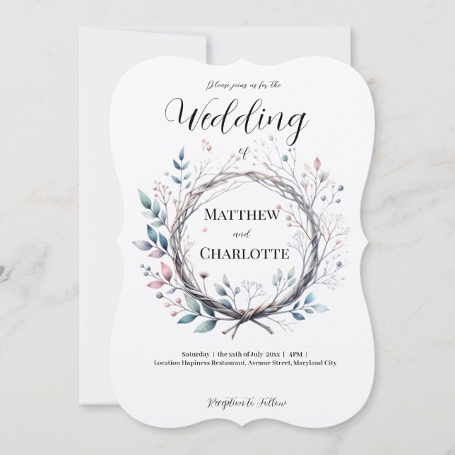 Soft Floral Branch Wreath Pastel Wildflower Frame (Front)