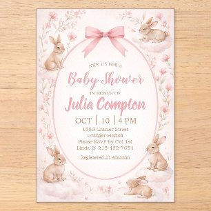 Soft Floral Bunny Baby Shower Invitation 