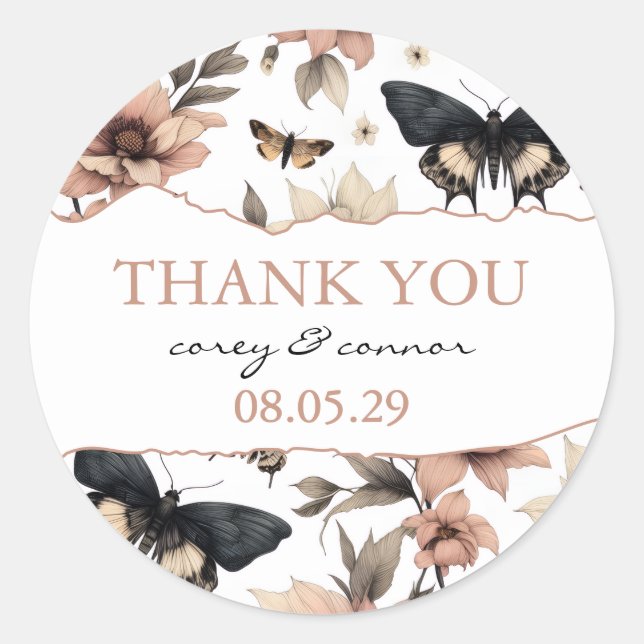 Soft Floral Butterflies Classic Round Sticker (Front)