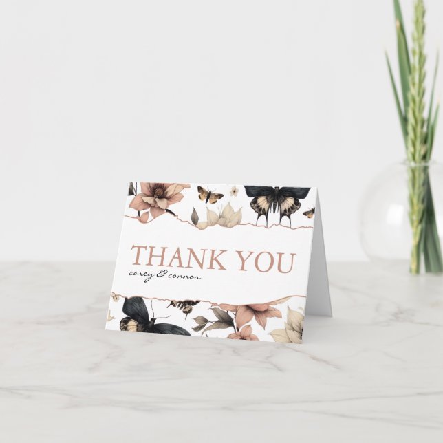 Soft Floral Butterflies with Photo Thank You Card (Front)
