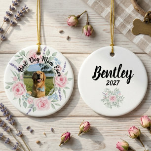 Soft Floral Dog Mom Photo Tribute Ceramic Ornament