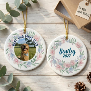 Soft Floral Dog Mom Photo Tribute Ceramic Ornament