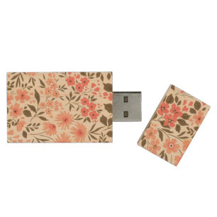 Soft Floral Dreams Wood Flash Drive