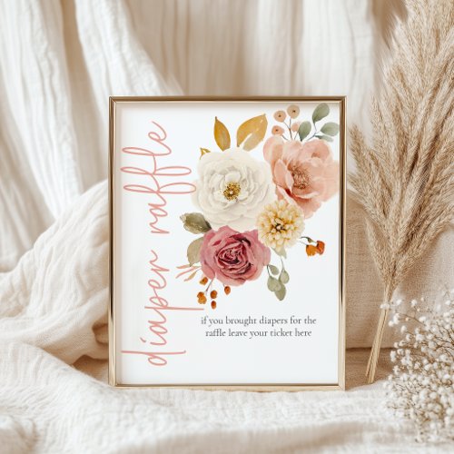 Soft Floral Fox Diaper Raffle Baby Shower Game Poster