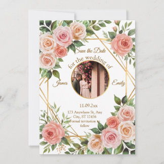 Soft Floral Geometric Frame Wedding Save the Date