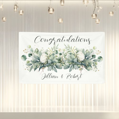 Soft Floral Greenery Congratulations Wedding  Banner