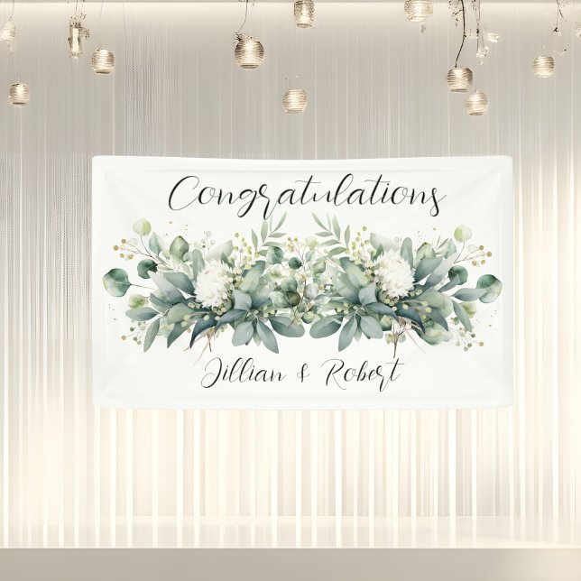 Soft Floral Greenery Congratulations Wedding  Banner (Soft Floral Greenery Congratulations Wedding Banner)