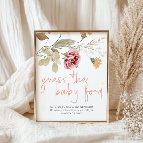 Soft Floral Guess Baby Food Baby Shower Game Poster