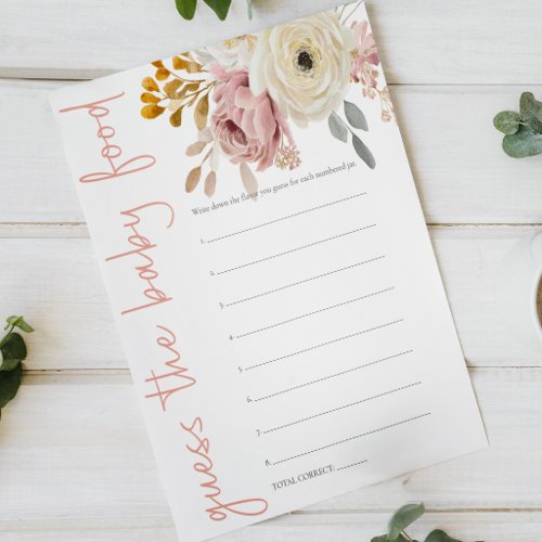Soft Floral Guess Baby Food Baby Shower Game Poster