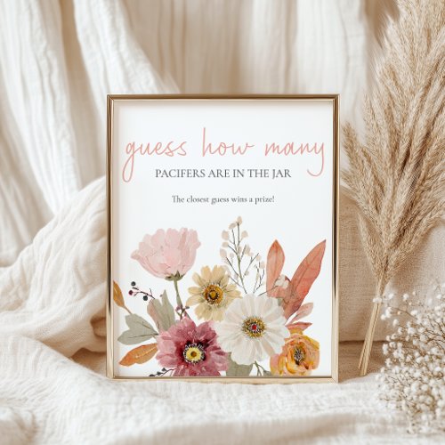 Soft Floral Guess How Many Baby Shower Game Poster