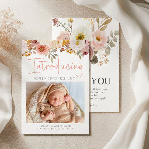 Soft Floral Introducing Baby Photo Announcement