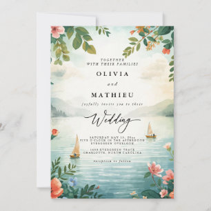 Soft Floral Lakeside Vista Wedding Invitation