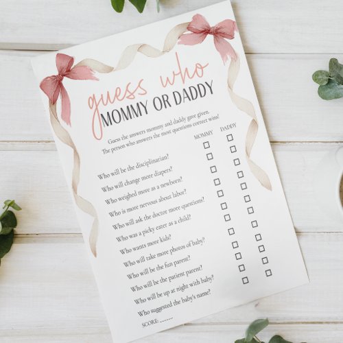 Soft Floral Mommy or Daddy Baby Shower Game Poster