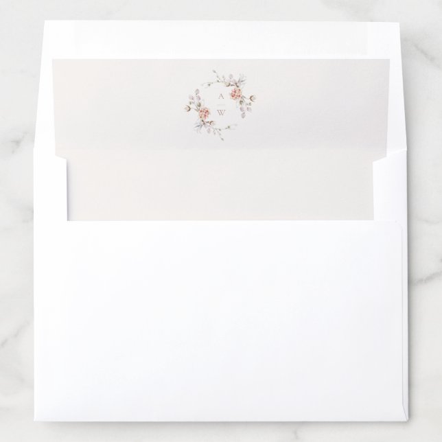 Soft Floral Monogram Wedding Envelope Liner (In Envelope)