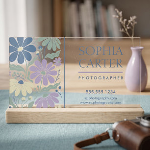 Soft Floral Panel Clear Business Cards
