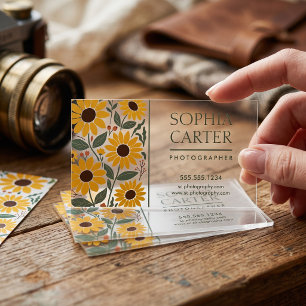 Soft Floral Panel Clear Business Cards