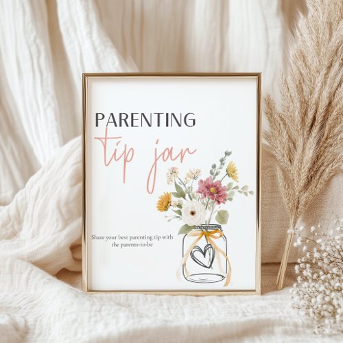 Soft Floral Parenting Tip Jar Baby Shower Sign