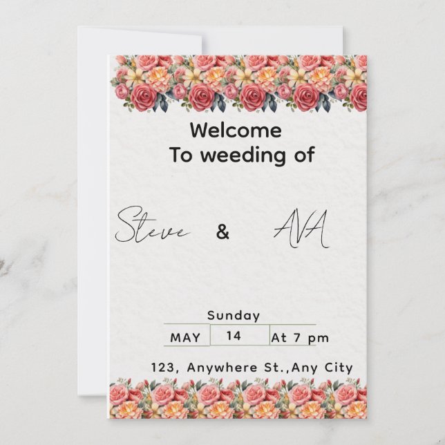Soft Floral Pink Wedding Invitation | Romantic & E (Front)