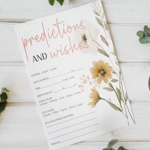 Soft Floral Prediction Wishes Baby Shower Game Poster